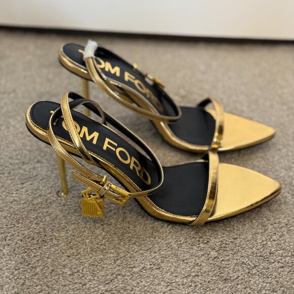 NWOT/Box Tom Ford Gold Lock Metallic Stiletto Sandals - 42/12 Women's - Picture 7 of 11